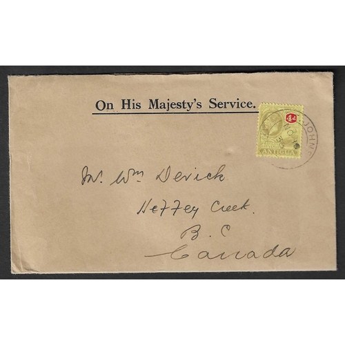 100 - ANTIGUA - 1936 (Nov) Small OHMS printed brown envelope bearing 4d grey-black and red tied ST JOHN'S ... 