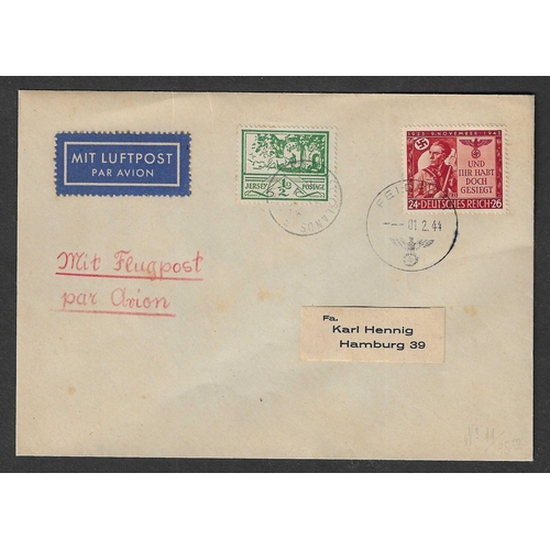 1066 - GREAT BRITAIN -  JERSEY - 1944 Wartime Philatelic Cover (small tones) sent airmail to Hamburg bearin... 