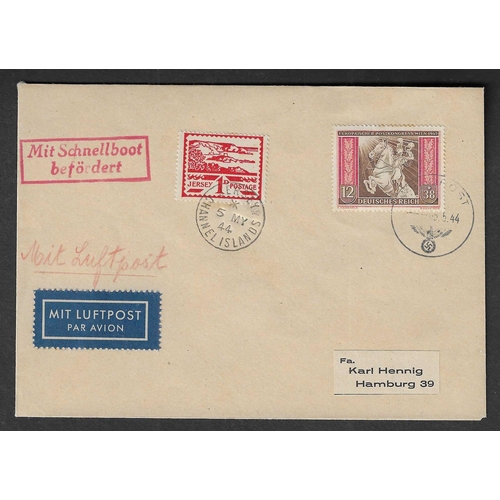 1067 - GREAT BRITAIN -  JERSEY - 1944 Wartime Philatelic Cover (small tones) sent airmail to Hamburg bearin... 