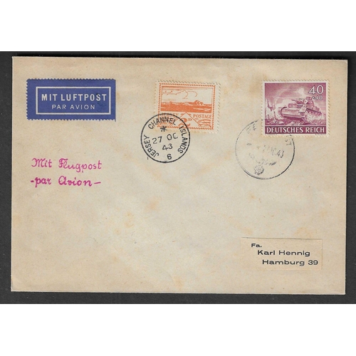 1068 - GREAT BRITAIN -  JERSEY - 1944 Wartime Philatelic Cover (small tones) sent airmail to Hamburg bearin... 