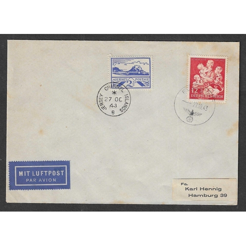 1069 - GREAT BRITAIN -  JERSEY - 1944 Wartime Philatelic Cover (small tones) sent airmail to Hamburg bearin... 