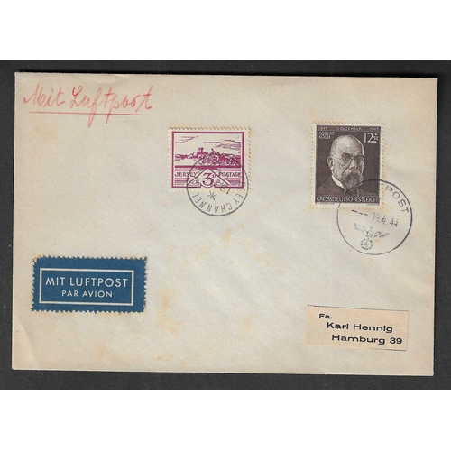 1070 - GREAT BRITAIN -  JERSEY - 1944 Wartime Philatelic Cover (small tones) sent airmail to Hamburg bearin... 