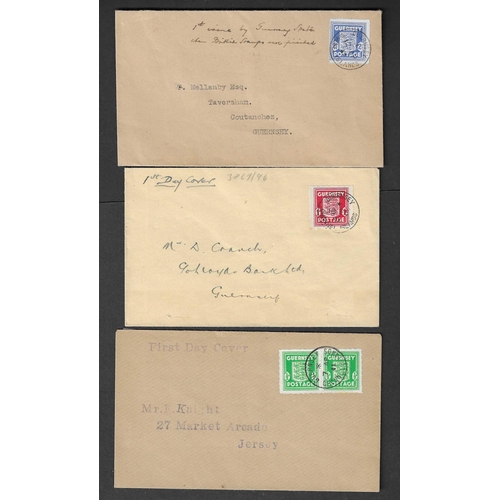 1077 - GREAT BRITAIN -  GUERNSEY - 1941-44 First Day of issue, three covers incl 1941 (7 Apr) ½d green pair... 