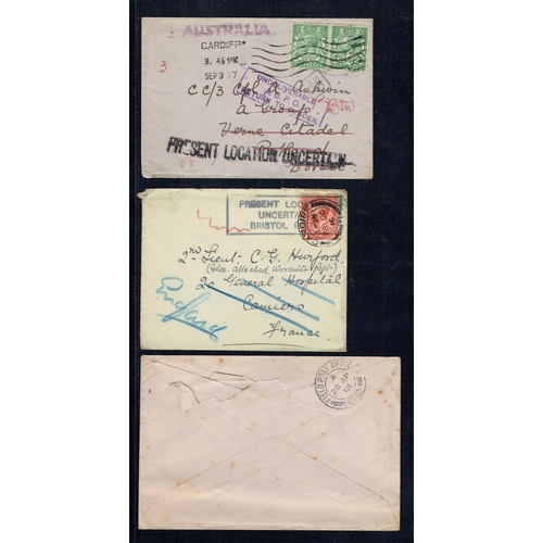 11 - POSTAL HISTORY - 1916-18 PRESENT LOCATION UNCERTAIN three WWI covers with three different handstamps... 