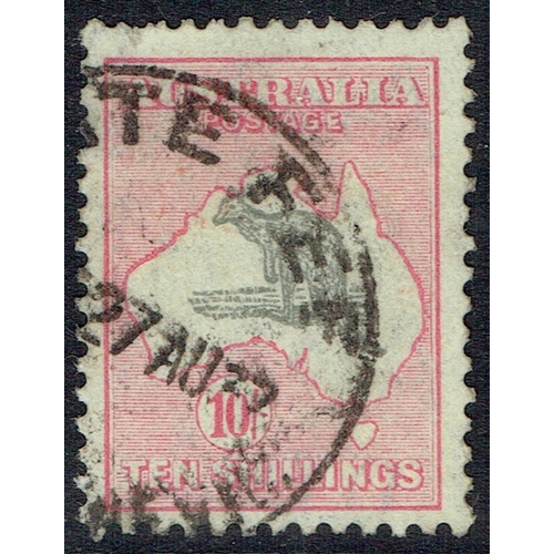 111 - AUSTRALIA - 1932 W15 10s grey and pink used with a part LATE FEE cds, mainly sound, SG 136.