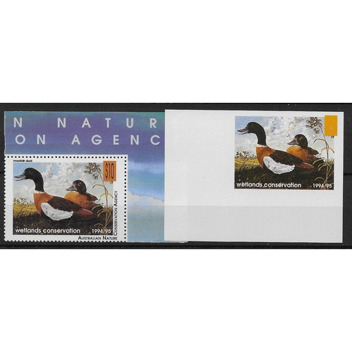 117 - AUSTRALIA - 1994-95 Wetlands Conservation stamp $10 mountain duck U/M with a bottom left corner impe... 