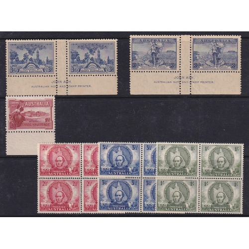 119 - AUSTRALIA - JOHN ASH Imprint bottom marginal block of 4 for 1937 150th Anniv. of Foundation of NSW 2... 