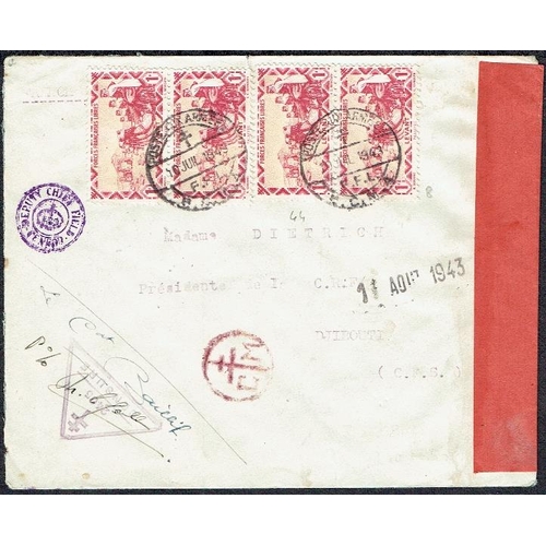 12 - POSTAL HISTORY - 1943 (10th July) Censor cover Fr. Levant to Djibouti bearing 1f strip of 4 tied POS... 