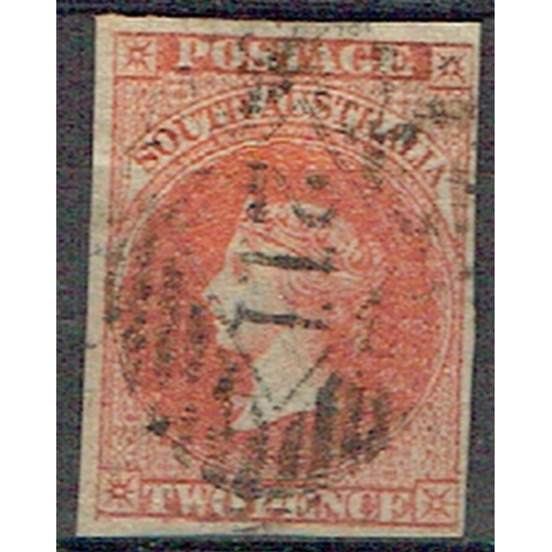 123 - AUSTRALIAN STATES - 1858 2d orange-red fine used three margin example neatly cut and cancelled 211 n... 