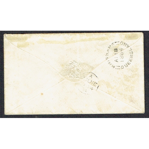 134 - AUSTRALIAN STATES - Queensland: 1864 (Apr) Toned cover to UK bearing 6d pale yellow-green tied oval ... 