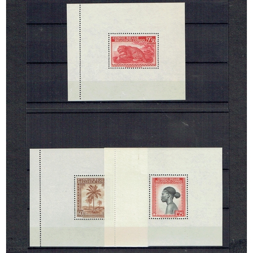 168 - BELGIAN CONGO - 1942-44 Miniature sheets set of eight for pictorial values 30c, 50c, 60c, 75c, 1f25c... 