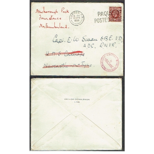 18 - POSTAL HISTORY - Maritime: Ex RMS Letitia 1936 cover addr to Capt Swan OBE on HMR Calliope Newcastle... 