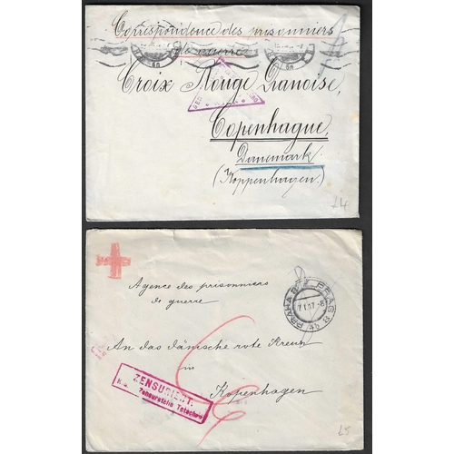 21 - POSTAL HISTORY - P.O.W. MAIL:WWI Accumulation of covers sent to Copenhagen,Denmark, ALL stampless wi... 