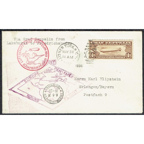 29 - POSTAL HISTORY - ZEPPELIN FLIGHTS - 1930 (31 May) USA $1.30 brown Zepp (Scott C14) tied on flight fo... 