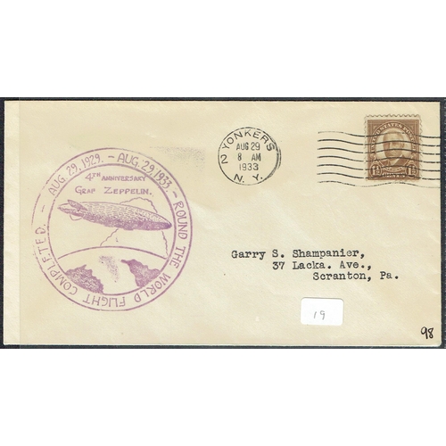 30 - POSTAL HISTORY - ZEPPELIN FLIGHTS - 1933 (29th August) Zeppelin Round the world flight 4th Anniversa... 