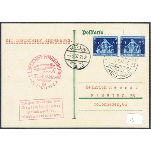 33 - POSTAL HISTORY - ZEPPELIN FLIGHTS - 1936 (1st May) Hindenburg Zeppelin plain postcard bearing 25pf b... 