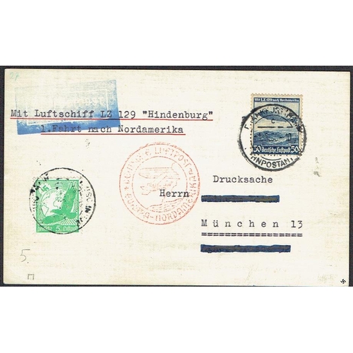 34 - POSTAL HISTORY - ZEPPELIN FLIGHTS - 1936 (1st May) LZ129 plain postcard 50pf  & 5pf tied FRANKFURT c... 