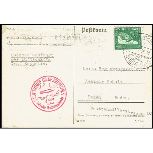 38 - POSTAL HISTORY - ZEPPELIN FLIGHTS - 1938 (1st December) LZ130 1st Sudetenland Flight plain postcard ... 