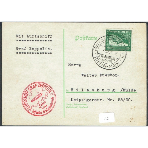 39 - POSTAL HISTORY - ZEPPELIN FLIGHTS - 1938 (1st December) LZ130 1st Sudetenland Flight plain postcard ... 