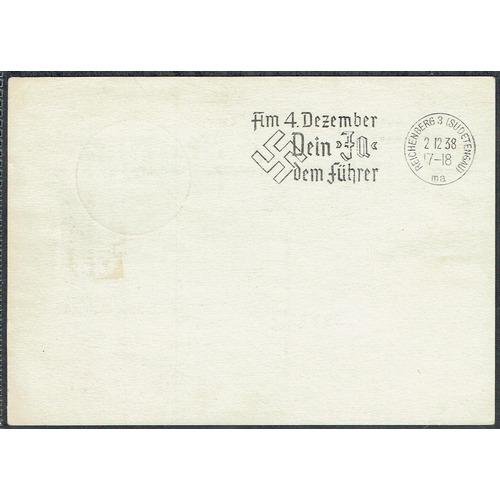 39 - POSTAL HISTORY - ZEPPELIN FLIGHTS - 1938 (1st December) LZ130 1st Sudetenland Flight plain postcard ... 