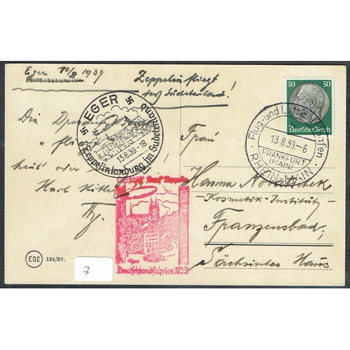 41 - POSTAL HISTORY - ZEPPELIN FLIGHTS - 1939 (13th August) LZ127 PPC 50pf tied RHEIN MAIN Flug und Lufts... 