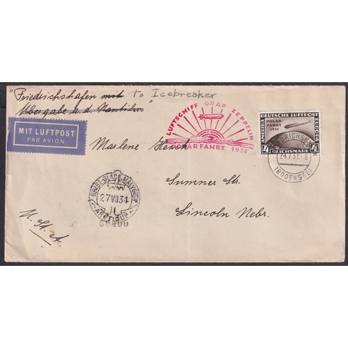 43 - POSTAL HISTORY - ZEPPELIN FLIGHTS - Germany: 1931 Graf Zeppelin July Polar Flight cover bearing 4m s... 