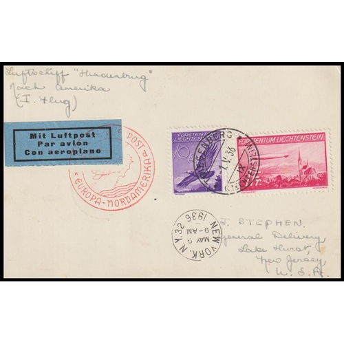 45 - POSTAL HISTORY - ZEPPELIN FLIGHTS - Liechtenstein: 1936 (1 May) Zeppelin plain postcard for Europe -... 