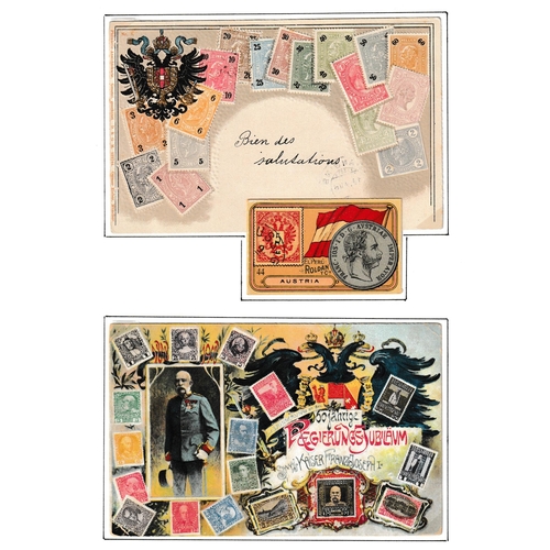 49 - POSTCARDS - Ottmar Zieher Stamp Postcards (Circa 1905) collection neatly arrange on card leaves for ... 