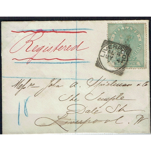 55 - REVENUES & CINDERELLA - Ireland: Petty Sessions 6d green used postally on registered cover sent loca... 