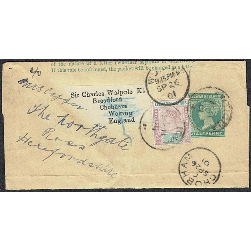 641 - LEEWARD IS. - 1901 (11 Sept) ½d green newspaper wrapper uprated with QV ½d both tied ANTIGUA cds can... 