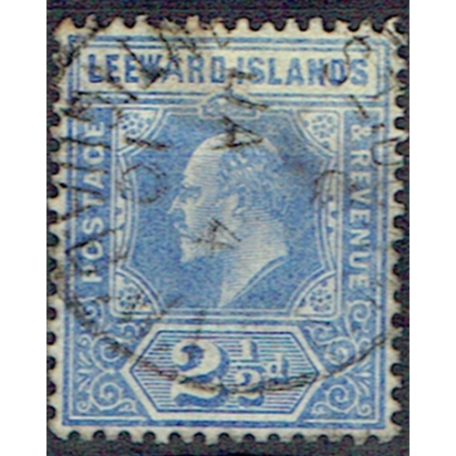 642 - LEEWARD IS. - 1907 2½d bright blue cds used showing WIDE A in LEEWARD variety, thinned, SG 40a.