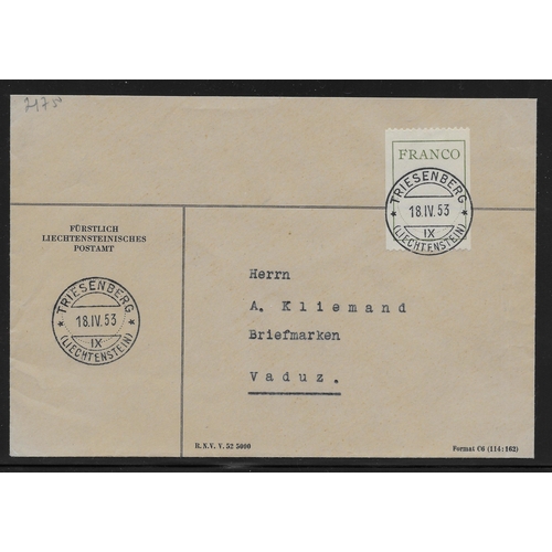 LIECHTENSTEIN - Franco Adhesives: 1953 (18 Apr) Printed Furstlich Cover ...