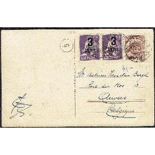 LITHUANIA - 1923 (23 Oct) Mixed franking Memel and Lithuania on PPC ...