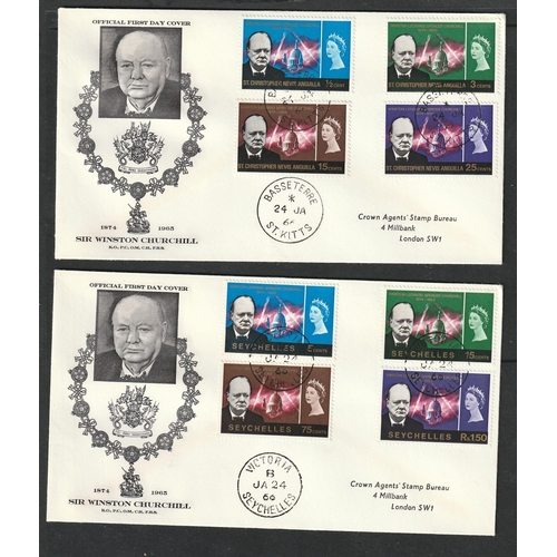 7 - OMNIBUS - 1966 Churchill Group of 47 illustrated First Day Covers printed addresses from many differ... 