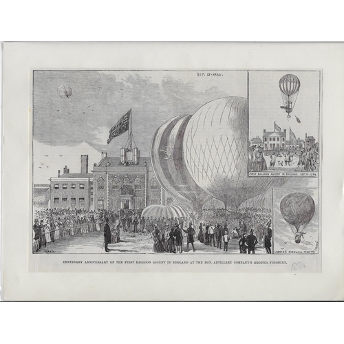 74 - THEMATICS - Balloon Flights: 1884 Attractive album page sized engraving depicting Centenary Annivers... 