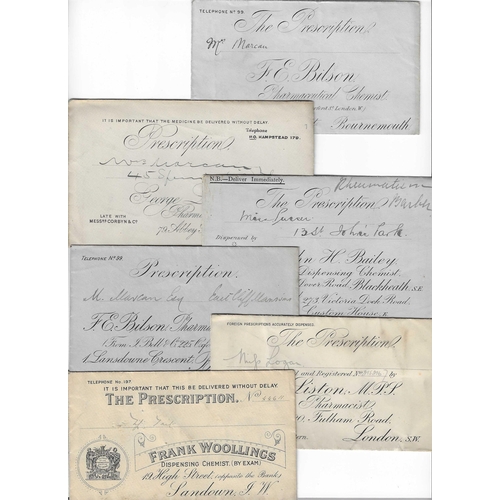 76 - THEMATICS - MEDICINE: Great Britain late 19th to Early 20th century Prescription envelopes from vari... 