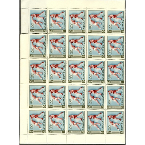 79 - THEMATICS - OLYMPIC GAMES: 1965 Ajman set of 10 in u/m half sheets of 25, SG27/36 very fine. Cat £15... 