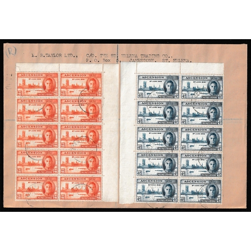 8 - OMNIBUS - Ascension: 1946 Victory set of two on cover in blocks of 10 (2 on front, 2 on back) sent r... 