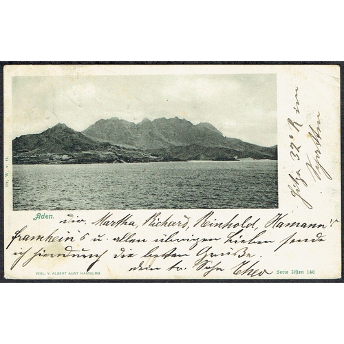 84 - ADEN - 1900 PPC to Hamburg bearing India QV ½a green and 1a plum (2), each tied ADEN 2nd October can... 