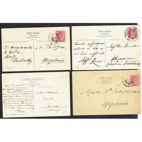 86 - ADEN - 1908-1910 Collection of 18 picture postcards to Italy each bearing 1a red EDVII adhs tied ADE... 