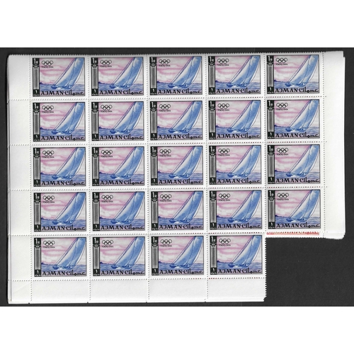 91 - AJMAN - 1965 Olympic Games set of 10 in u/m part sheets of 24, SG27/36, very fine. Cat £144.