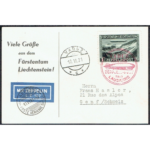 32 - POSTAL HISTORY - 1931 (June 10) Vaduz - Lausanne Flight - Postcard (Zeppelin flying through the moun... 