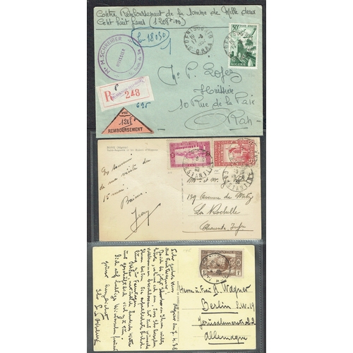 34 - POSTAL HISTORY - Algeria: Three covers and postcards incl 1952 Remboursement 1208 Francs regd cover ... 