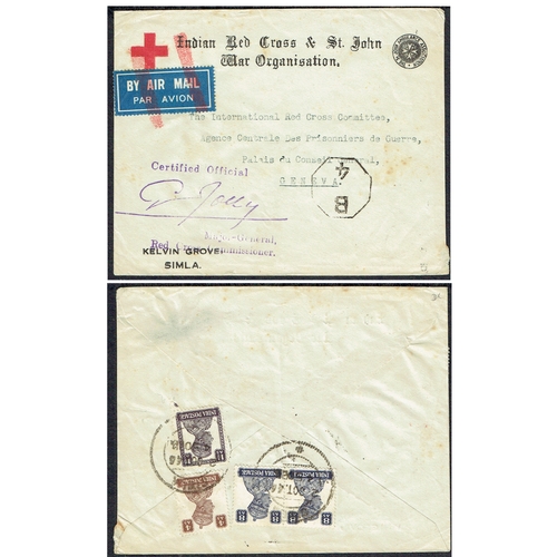 72 - POSTAL HISTORY - SIMLA Indian Red Cross & St john Ambulance War Organisation printed dual colour env... 