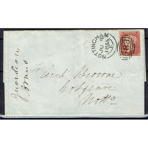 885 - GREAT BRITAIN -  QUEEN VICTORIA - 1855 (9 Jun) NOTTINGHAM sideways 583 F duplex being a very late da... 