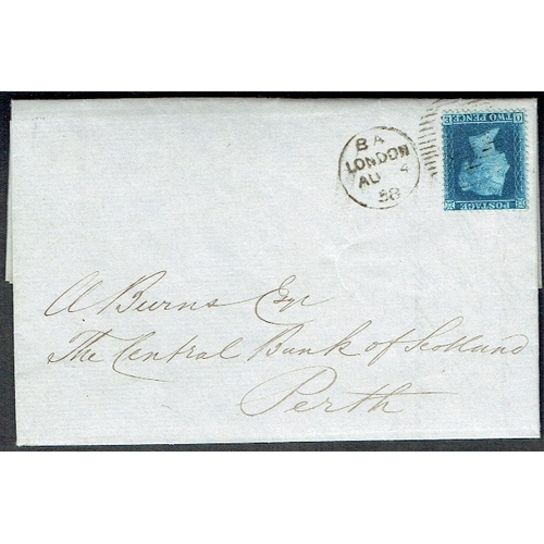 889 - GREAT BRITAIN -  QUEEN VICTORIA - 1857 2d blue Pl.6 tied to superb wrapper from London to Perth, Sco... 