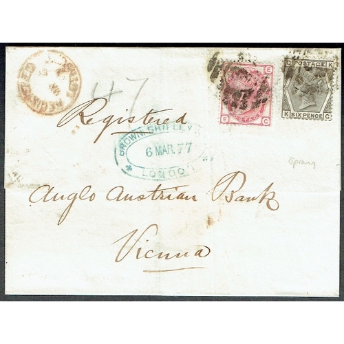 903 - GREAT BRITAIN -  QUEEN VICTORIA - 1877 (6 Mar) Entire London to Vienna bearing 3d rose pl.18 & 6d gr... 