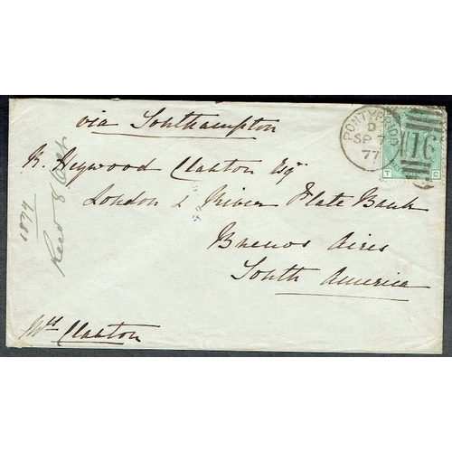 904 - GREAT BRITAIN -  QUEEN VICTORIA - 1877 (7 Sept) Cover Pontypridd to Buenos Aires, Argentina, bearing... 