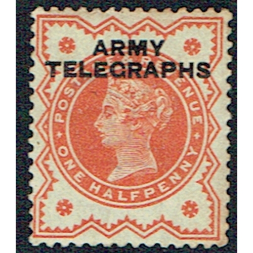 913 - GREAT BRITAIN -  QUEEN VICTORIA - Army Telegraphs: 1887 ½d vermilion mint with two line ARMY / TELEG... 