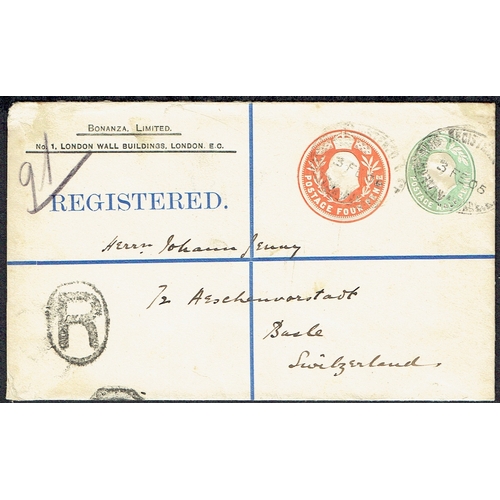 922 - GREAT BRITAIN -  EDWARD VII - 1905 Attractive private embossed registered envelope from Bonanza Ltd,... 